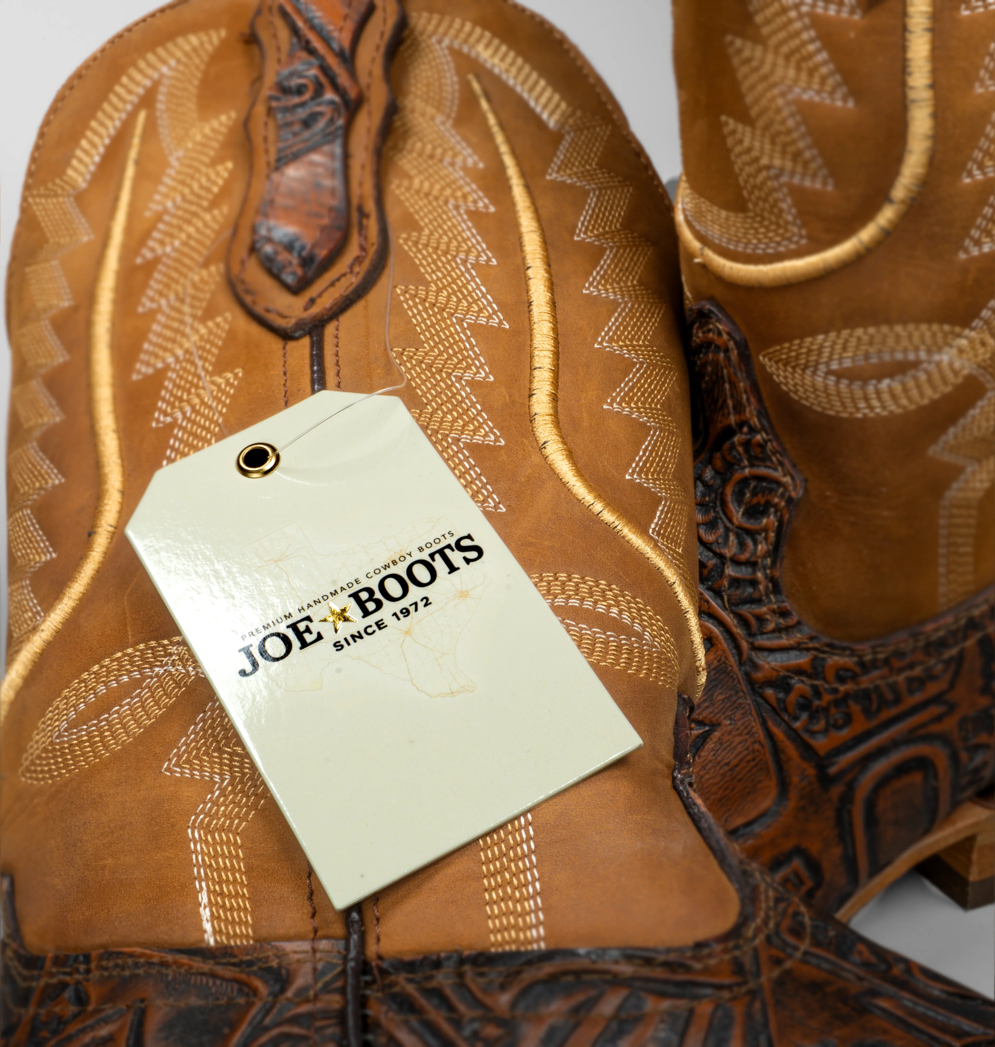 Joe Boots Men's The Gambler Handtooled Leather Square Toe Cowboy Boots – Tan