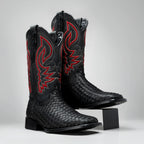 Joe Boots Men's Genuine Braided Leather Square Toe Cowboy Boots – Black