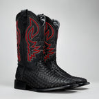 Joe Boots Men's Genuine Braided Leather Square Toe Cowboy Boots – Black