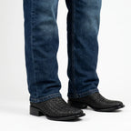 Joe Boots Men's Genuine Braided Leather Square Toe Cowboy Boots – Black