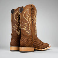 Joe Boots Men's Genuine Braided Leather Square Toe Cowboy Boots – Tan