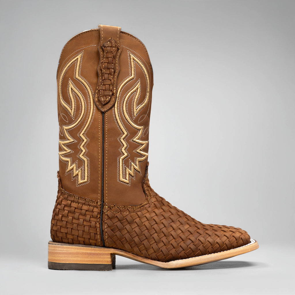 Joe Boots Men's Genuine Braided Leather Square Toe Cowboy Boots – Tan