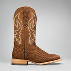 Joe Boots Men's Genuine Braided Leather Square Toe Cowboy Boots – Tan