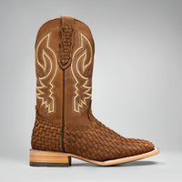 Joe Boots Men's Genuine Braided Leather Square Toe Cowboy Boots – Tan