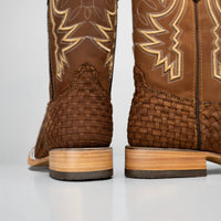 Joe Boots Men's Genuine Braided Leather Square Toe Cowboy Boots – Tan