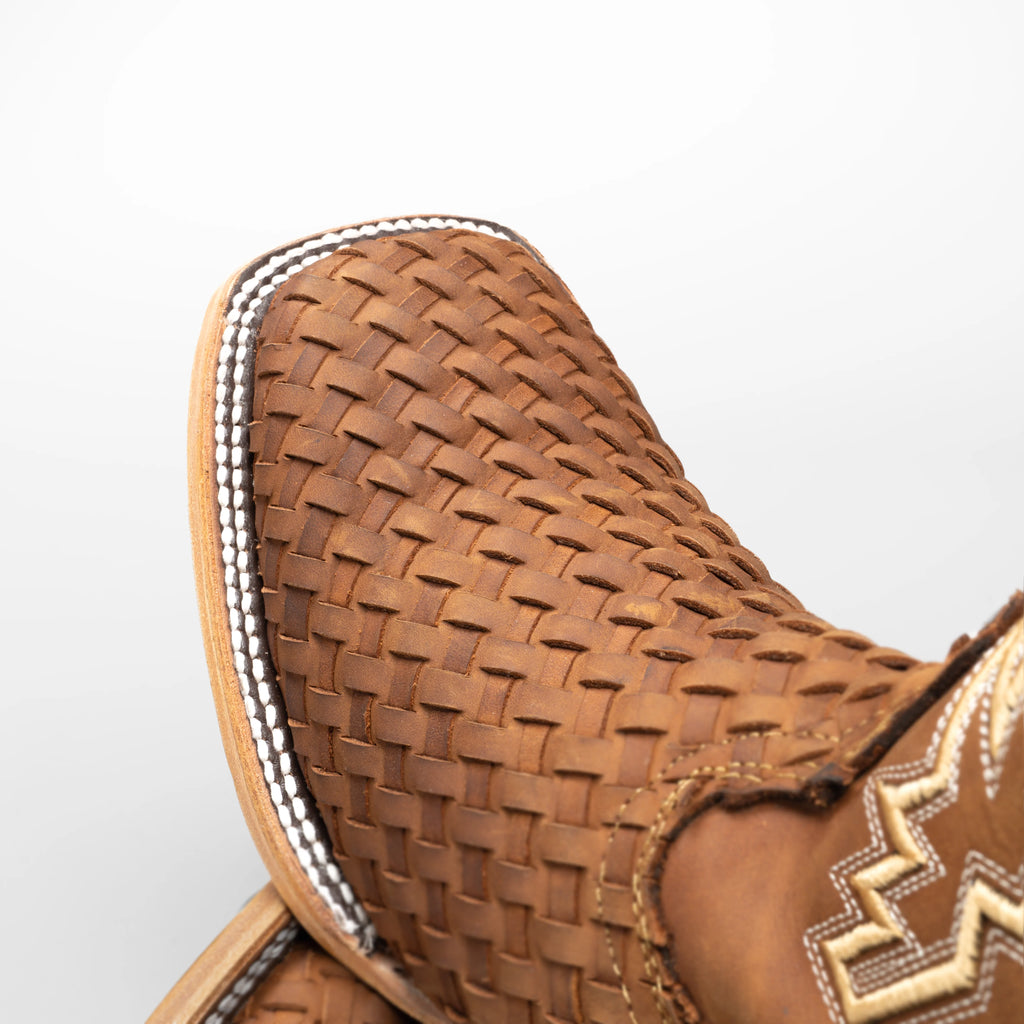 Joe Boots Men's Genuine Braided Leather Square Toe Cowboy Boots – Tan