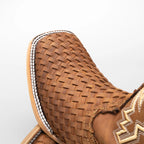 Joe Boots Men's Genuine Braided Leather Square Toe Cowboy Boots – Tan