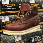 Patron Men’s Lace-Up Work Boots, Oiled Leather with Wedge Sole, Moc Toe - Oak Brown