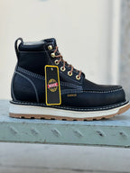 Patron Men’s Lace-Up Work Boots, Leather with Wedge Sole, Moc Toe - Black