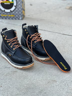 Patron Men’s Lace-Up Work Boots, Leather with Wedge Sole, Moc Toe - Black