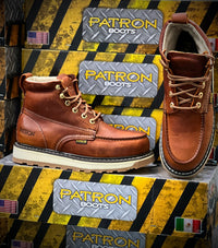 Patron Men’s Lace-Up Work Boots, Leather with Wedge Sole, Moc Toe - Light Brown
