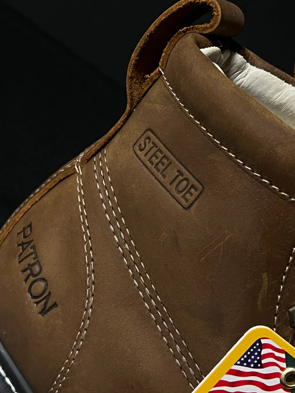 Patron Men’s Lace-Up Work Boots, Crazy Horse Leather with Steel Toe and Wedge Sole, Moc Steel Toe - Brown