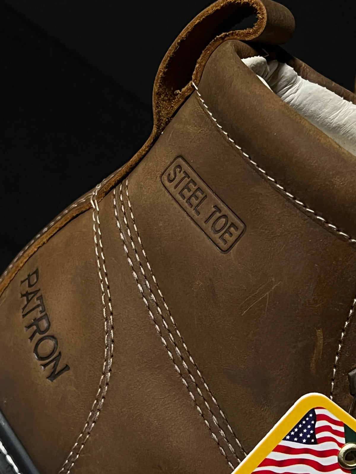 Patron Men’s Lace-Up Work Boots, Crazy Horse Leather with Steel Toe and Wedge Sole, Moc Steel Toe - Brown