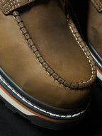 Patron Men’s Lace-Up Work Boots, Crazy Horse Leather with Steel Toe and Wedge Sole, Moc Steel Toe - Brown