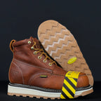 Patron Men’s Lace-Up Work Boots, Leather with Steel Toe and Wedge Sole, Moc Steel Toe - Light Brown