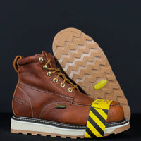 Patron Men’s Lace-Up Work Boots, Leather with Steel Toe and Wedge Sole, Moc Steel Toe - Light Brown