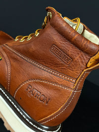 Patron Men’s Lace-Up Work Boots, Leather with Steel Toe and Wedge Sole, Moc Steel Toe - Light Brown