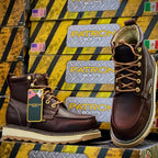 Patron Men’s Lace-Up Work Boots, Leather with Wedge Sole, Moc Toe - Wine