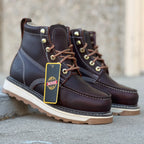 Patron Men’s Lace-Up Work Boots, Leather with Wedge Sole, Moc Toe - Wine