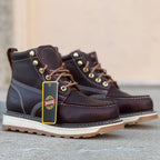 Patron Men’s Lace-Up Work Boots, Leather with Wedge Sole, Moc Toe - Wine