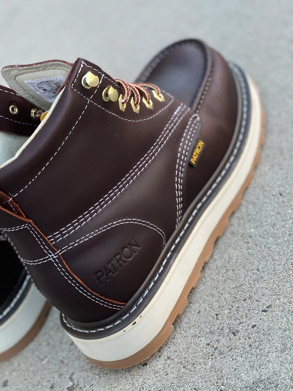 Patron Men’s Lace-Up Work Boots, Leather with Wedge Sole, Moc Toe - Wine