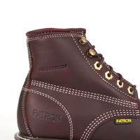 Patron Men’s Waterproof Lace-Up Work Boots, Leather with Wedge Sole, Moc Toe - Wine