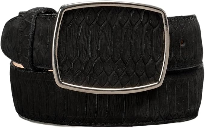 Front view of python leather cowboy belt buckle