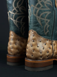 Reywelt Men's Ostrich Print Square Toe Cowboy Boots – Tan