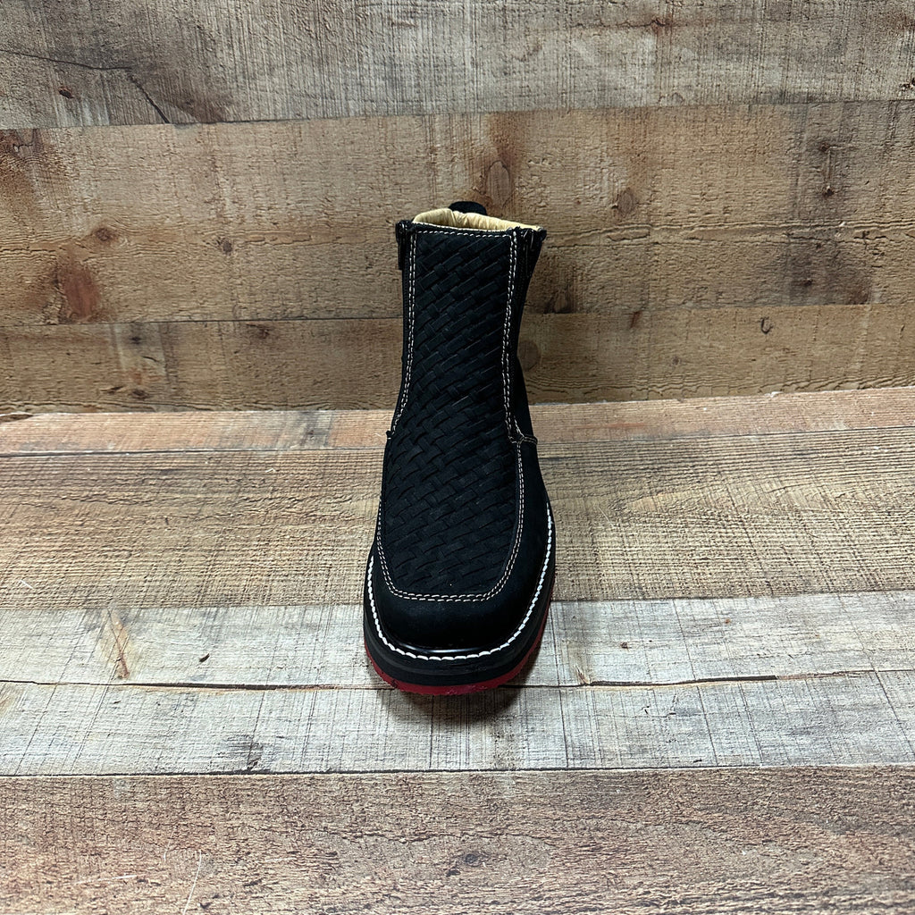 Men's Work Red/Blue Sole Zipper Handwoven Genuine Leather Oil/Water Resistant Est 334/444 Red