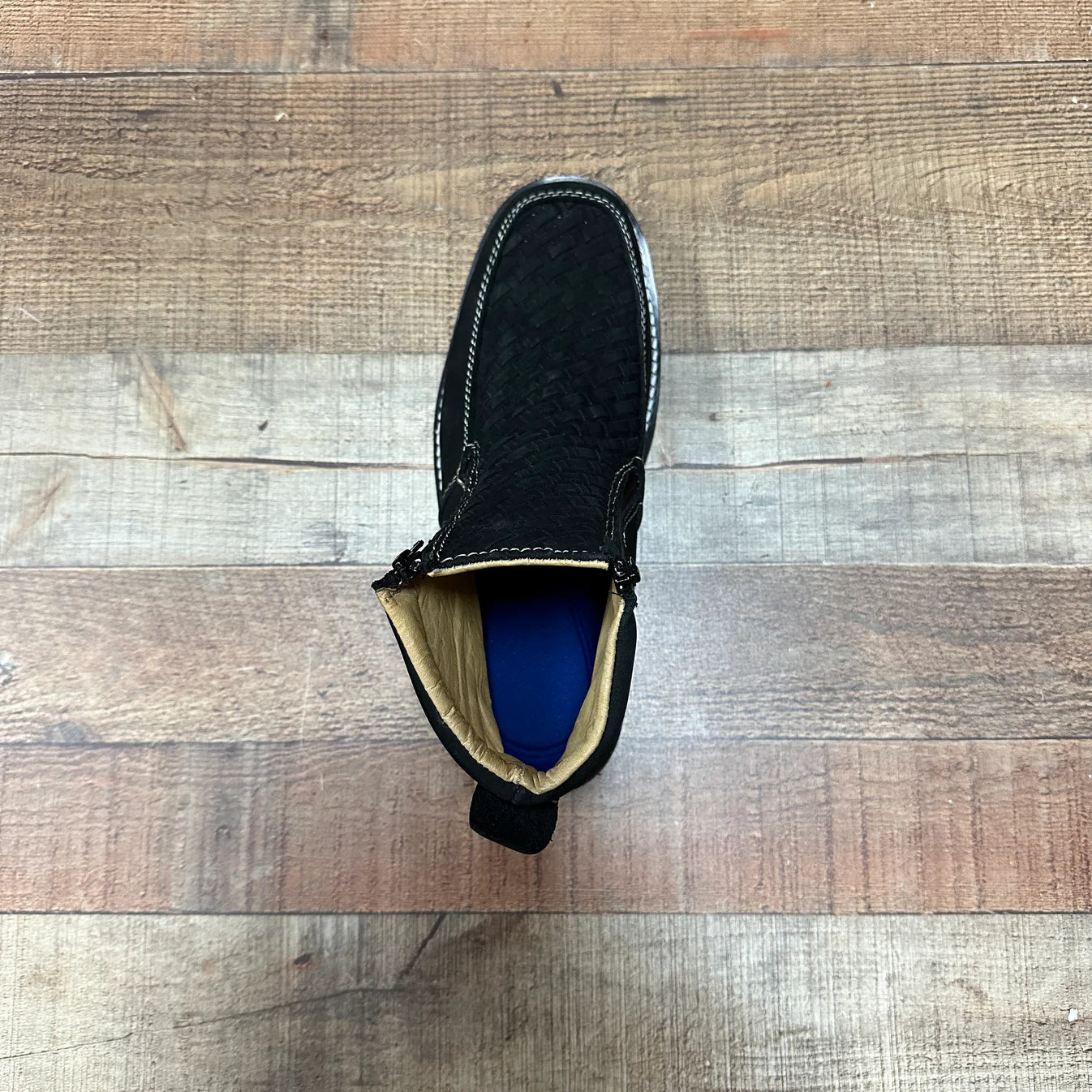 Men's Work Red/Blue Sole Zipper Handwoven Genuine Leather Oil/Water Resistant Est 334/444 Blue