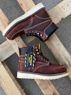 Patron Men’s Lace-Up Work Boots, Floater Leather with Wedge Sole, Moc Toe - Mahogany