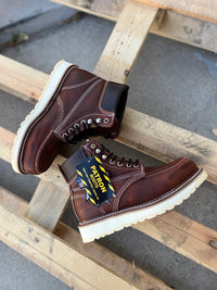 Patron Men’s Lace-Up Work Boots, Floater Leather with Wedge Sole, Moc Toe - Mahogany