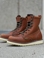 Patron Men’s Tall Lace-Up Work Boots, Leather with Wedge Sole, Moc Toe - Light Brown