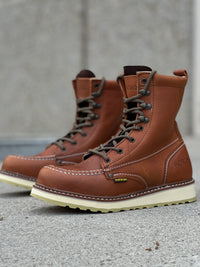 Patron Men’s Tall Lace-Up Work Boots, Leather with Wedge Sole, Moc Toe - Light Brown