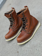 Patron Men’s Tall Lace-Up Work Boots, Leather with Wedge Sole, Moc Toe - Light Brown