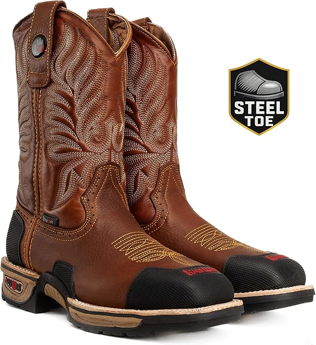King Welt Buffalo 4020 Steel Toe Square Toe Western Work Boots - Tan