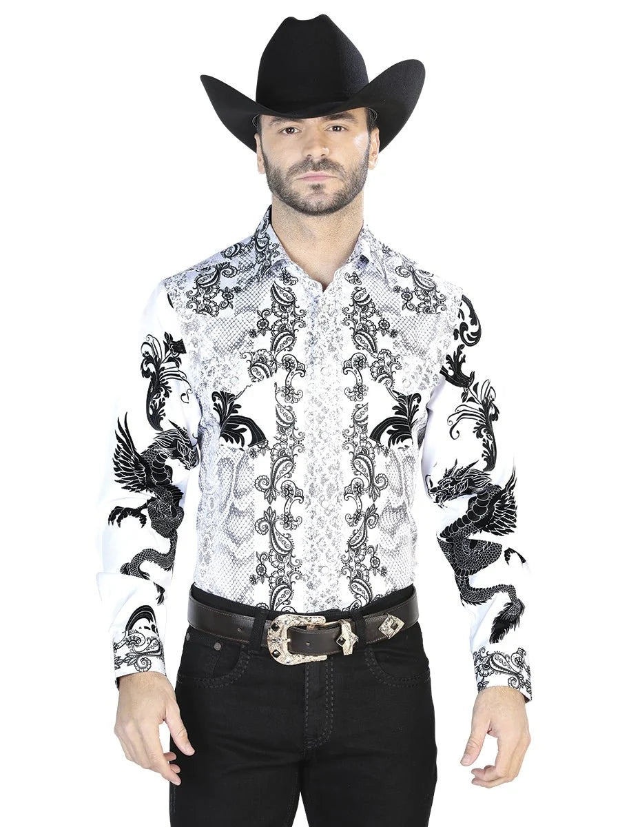 El General - Casual Long Sleeve Shirt - White Black 44066
