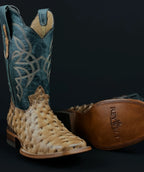 Reywelt Men's Ostrich Print Square Toe Cowboy Boots – Tan