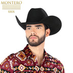 Texana Montero 100X 8 Segundos Brick Crown Style Western Cowboy Fur Felt Hat - Black