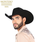 Texana Montero 100X 8 Segundos Brick Crown Style Western Cowboy Fur Felt Hat - Black