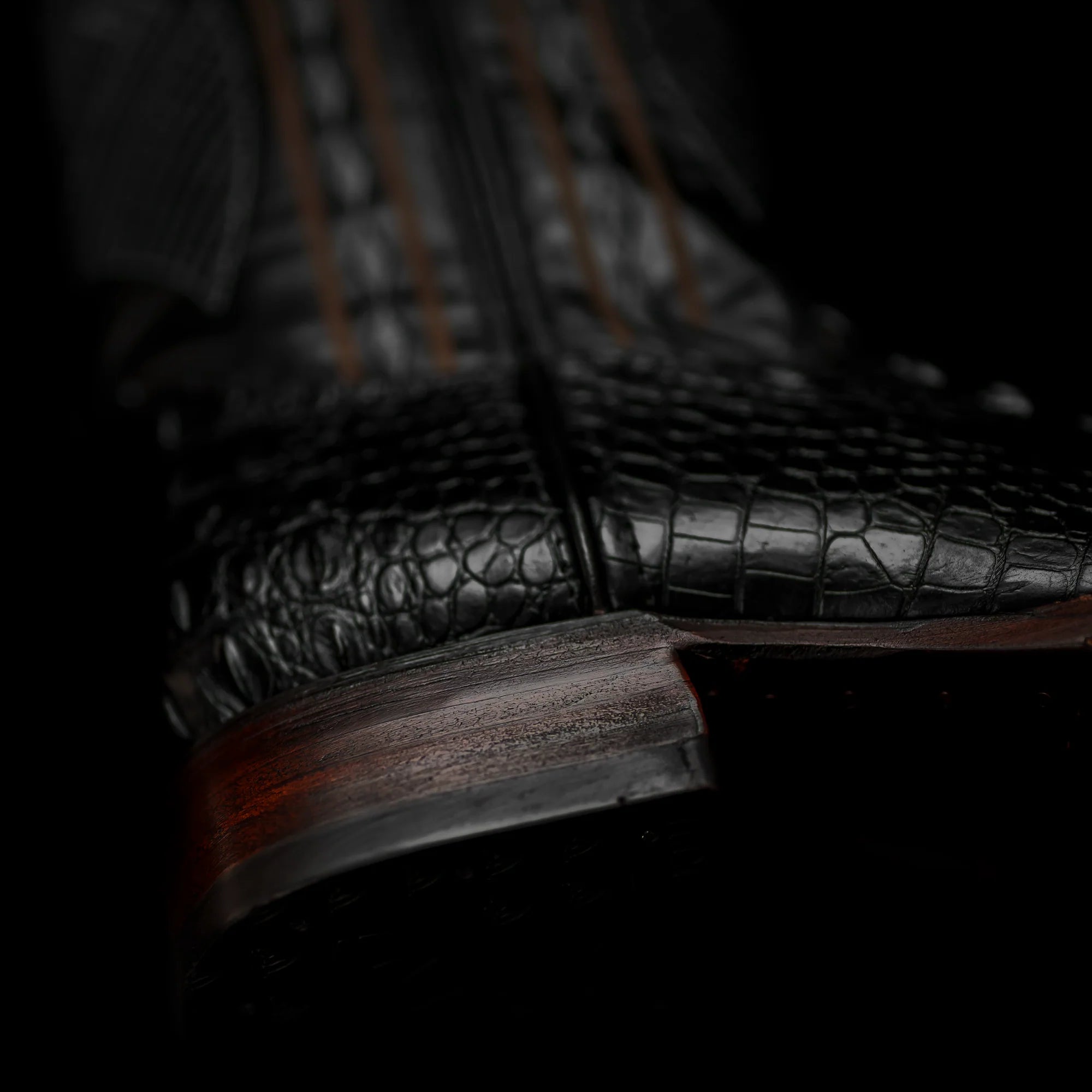 Rodeo Cartie Hornback Caiman Print Square Toe Cowboy Boots - Black