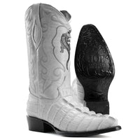 White cowboy boot with detailed design on a white background