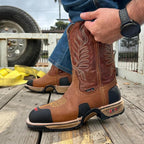 King Welt Buffalo 4020 Steel Toe Square Toe Western Work Boots - Tan