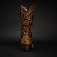 Men’s Rodeo Cartie Python Print Snakeskin Square Toe Boots - Honey