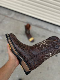 Patron Boots Caiman Print Square Toe Steel Toe Work Boots – Moka Brown