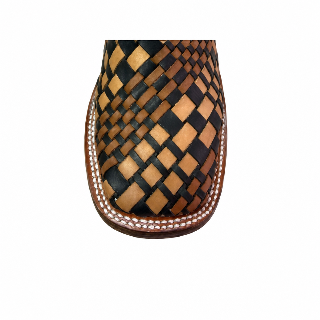 A&A Western Wear Men’s Hand-Woven Leather Square Toe Ankle Boots – Two-Tone