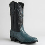 White Diamonds Men's Genuine Ostrich Skin J-Toe Cowboy Boots - Blue Jeans