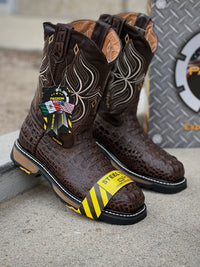 Patron Boots Caiman Print Square Toe Steel Toe Work Boots – Moka Brown