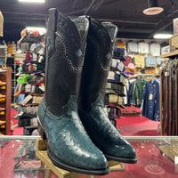 White Diamonds Men's Genuine Ostrich Skin J-Toe Cowboy Boots - Blue Jeans