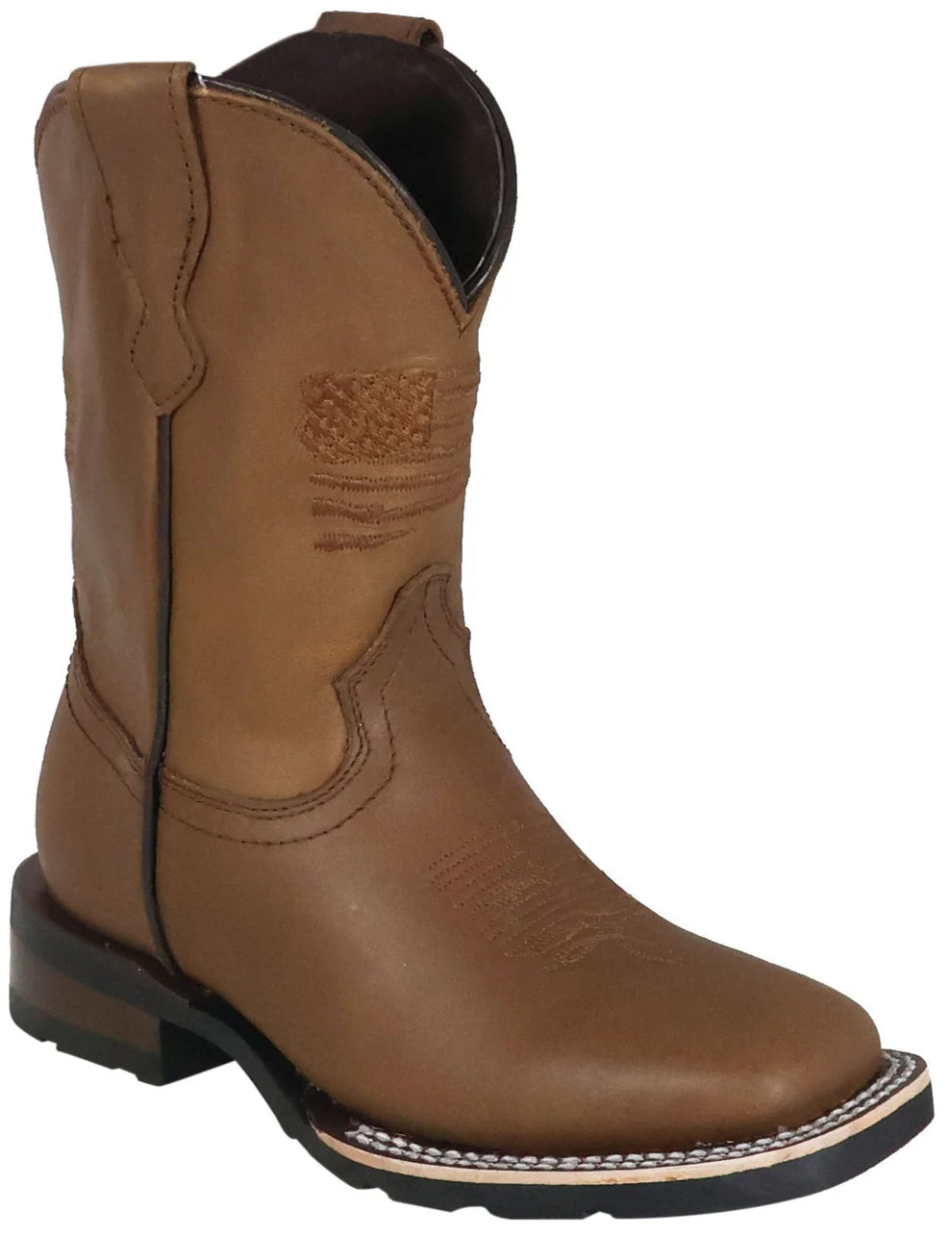Silverton Kid's Patriot All Leather Wide Square Toe Boots-Tobacco